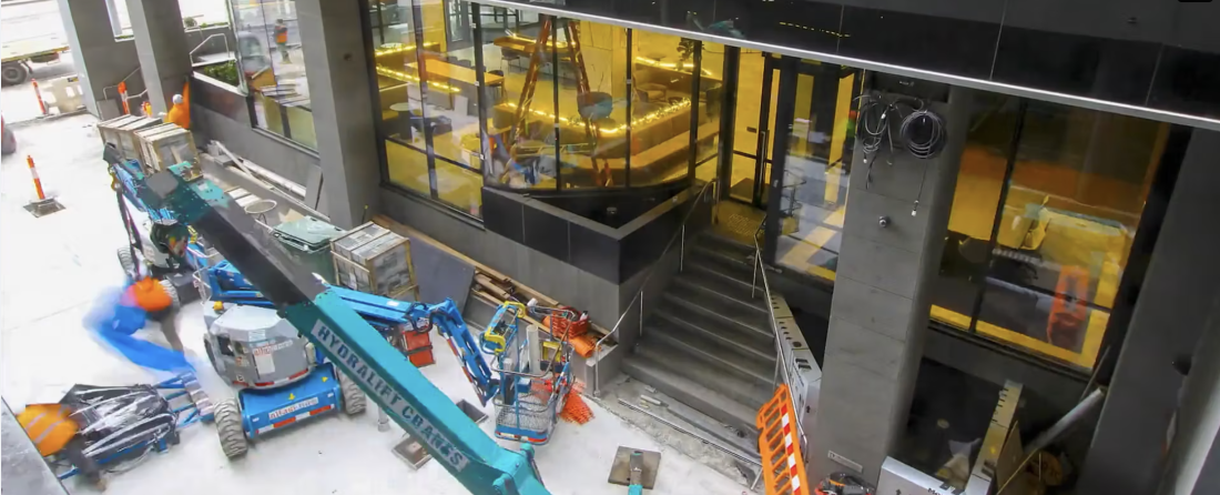 Time-lapse still showing renovation progress at Brights & Park office spaces in Melbourne